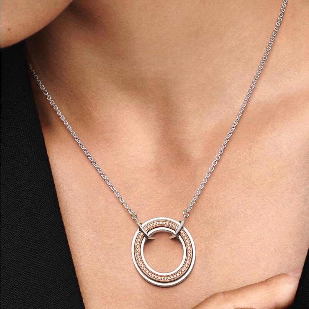 Pandora Two Toned Logo & Pave Necklace